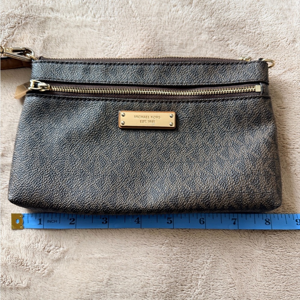 Michael Kors Brown Leather Clutch with Gold Details